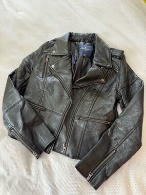 American Eagle Outfitters Black Faux Leather Moto Jacket
